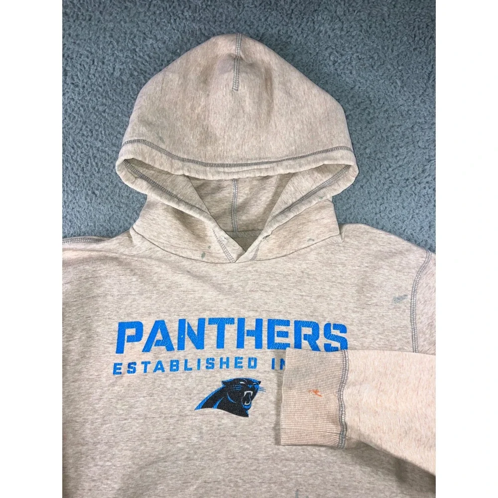 Nike Hoodie Men 3XL NFL Carolina Panthers Oatmeal Beige Blue Paint 90s Thrashed